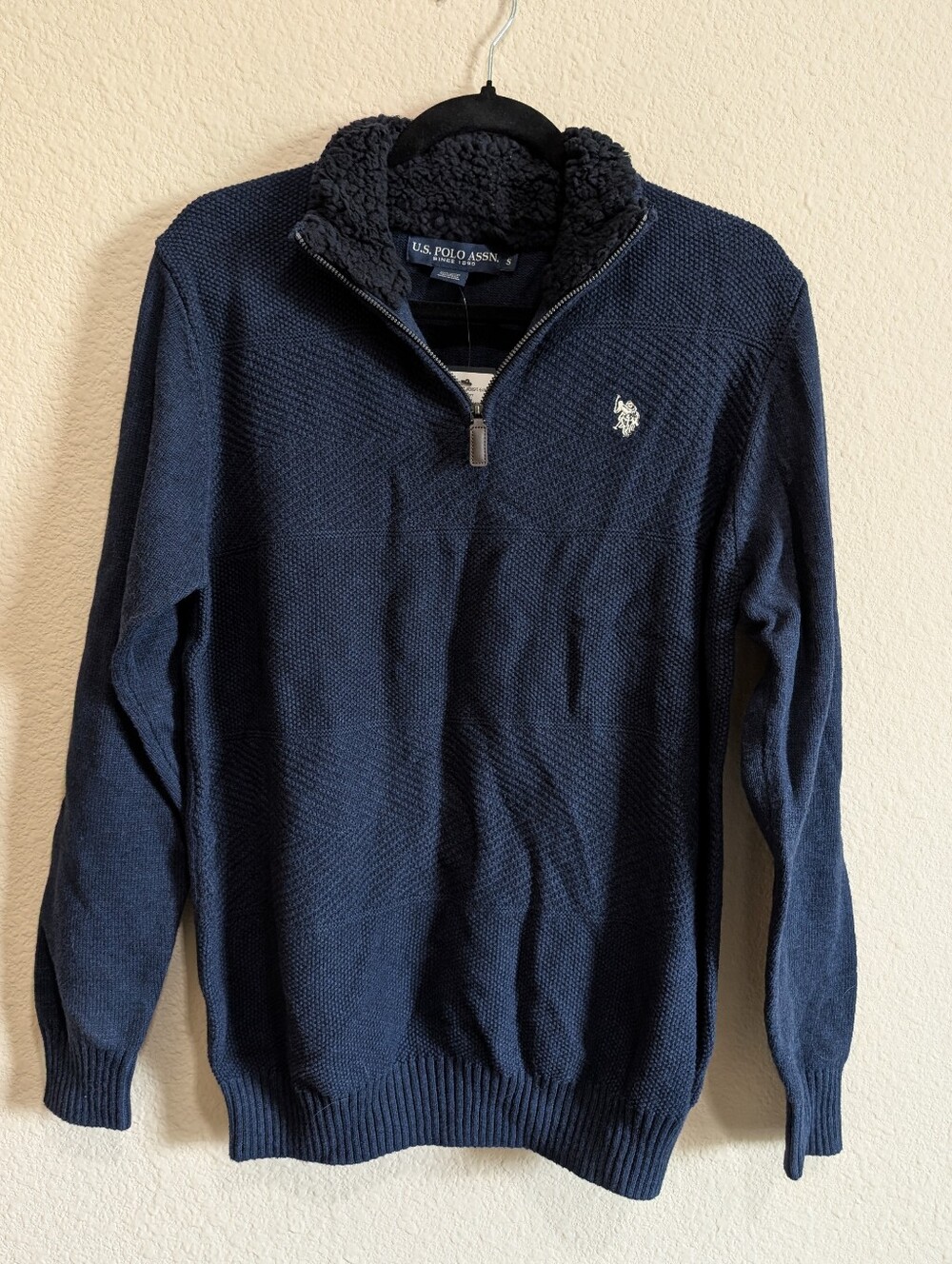 U.S. Polo Assn. Men's Navy Sherpa-Lined Quarter Zip Sweater